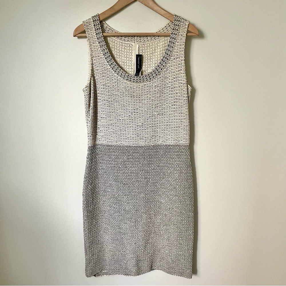 Knit Two-Tone Sleeveless Dress - Cream and Gray